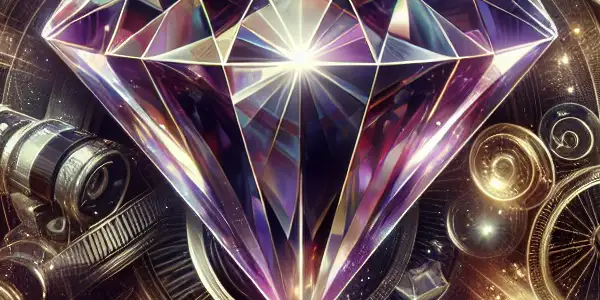 A diamond-like crystal surrounded by soft, colorful light, evoking intimacy and sophistication in adult entertainment.