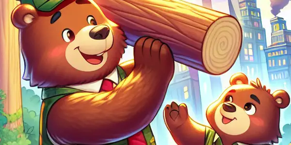 Big Bear and Little Bear heroically explore a vibrant forest threatened by urbanization, showcasing friendship and adventure.