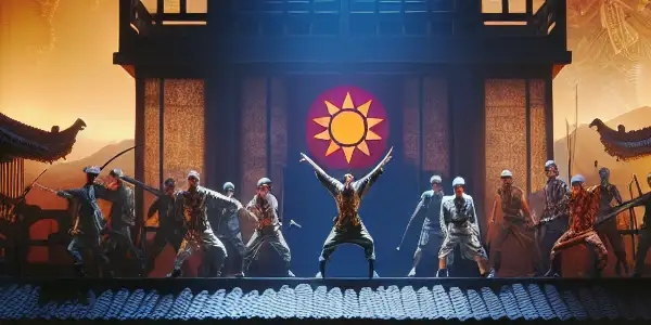 A dynamic scene featuring diverse characters in a Taiwanese military barracks, blending cultural elements with intense emotions.