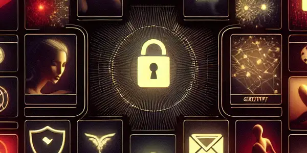 A modern digital interface showcasing diverse adult videos with elements of safety, luxury, and advanced technology.