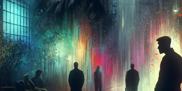 A solitary figure in a shadowy urban alley, reflecting themes of desire, morality, and psychological conflict.